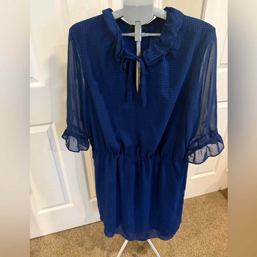 Blue Ruffled Houndstooth Printed Dress - Picture 2 of 7